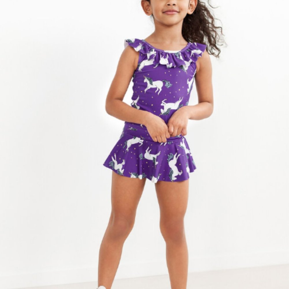 HANNA ANDERSSON Sunblock Striped Tankini Set purple unicorn UV Protection size 2